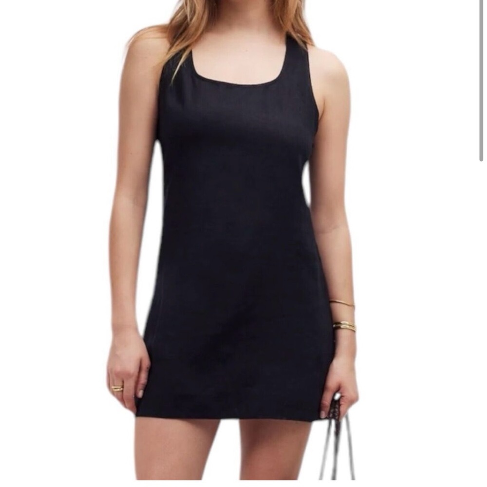 NWT Madewell Black Cross Back A Line 100% Linen Dress Size 4